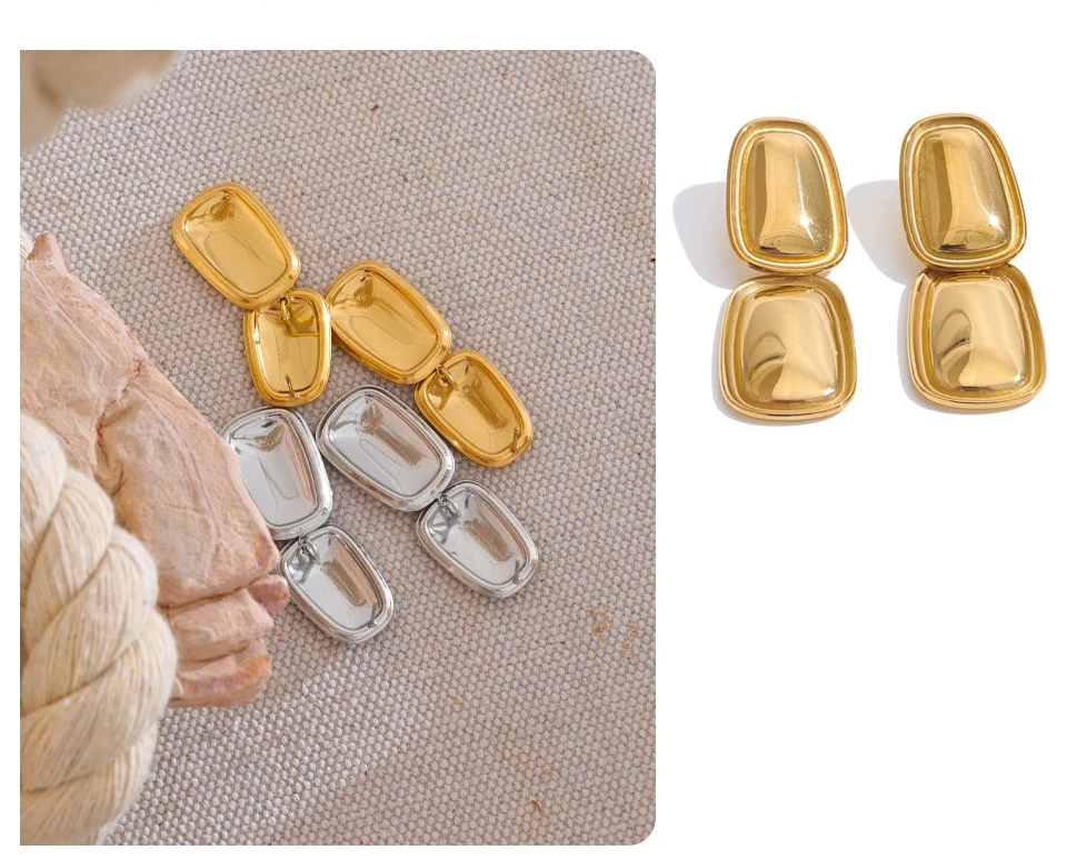 Yhpup moda aço inoxidável quadrado retângulo brincos de metal elegante declaração ouro platinado jóias à prova dwaterproof água
