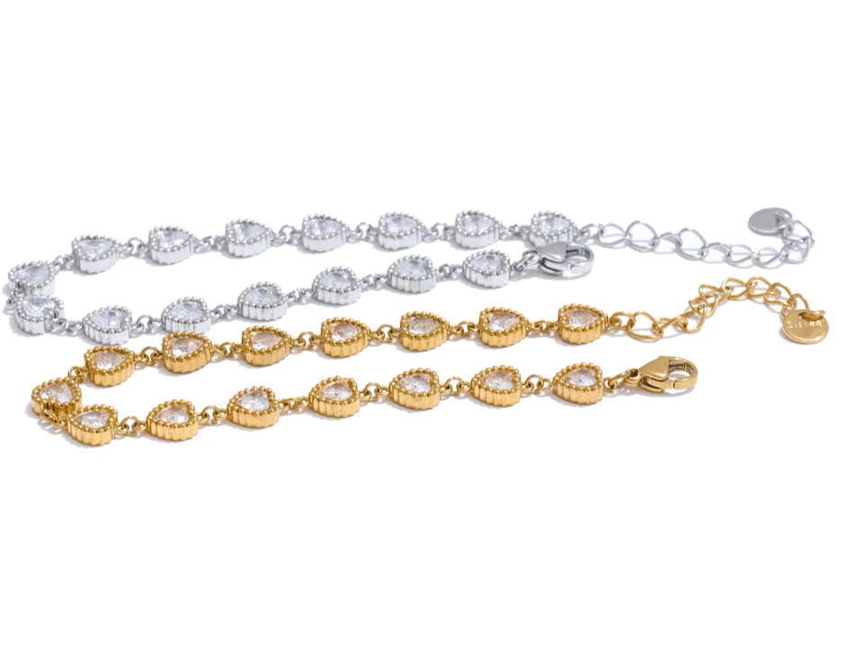 Yhpup coração zircônia cúbica brilhante pulseira à prova d'água pulseira de aço inoxidável tecnologia de fundição de joias presentes de feriado