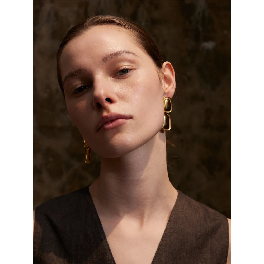 Yhpup moda aço inoxidável quadrado retângulo brincos de metal elegante declaração ouro platinado jóias à prova dwaterproof água