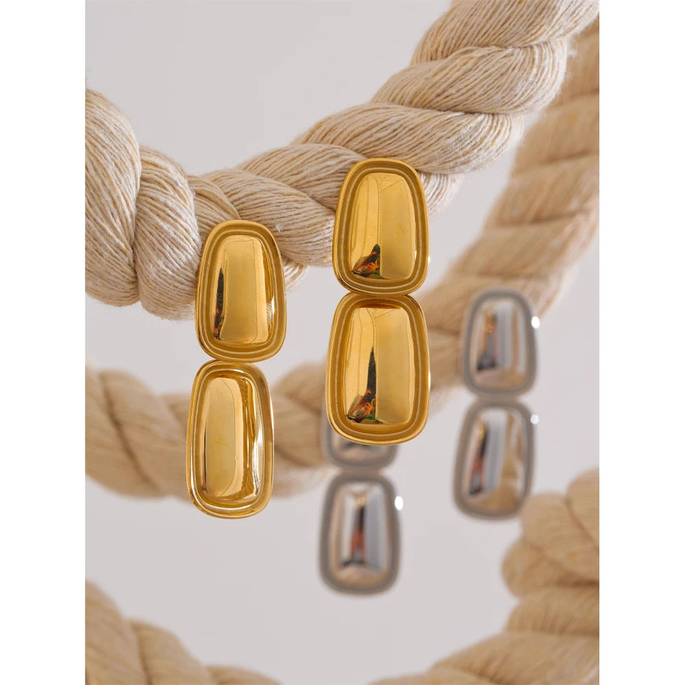 Yhpup moda aço inoxidável quadrado retângulo brincos de metal elegante declaração ouro platinado jóias à prova dwaterproof água