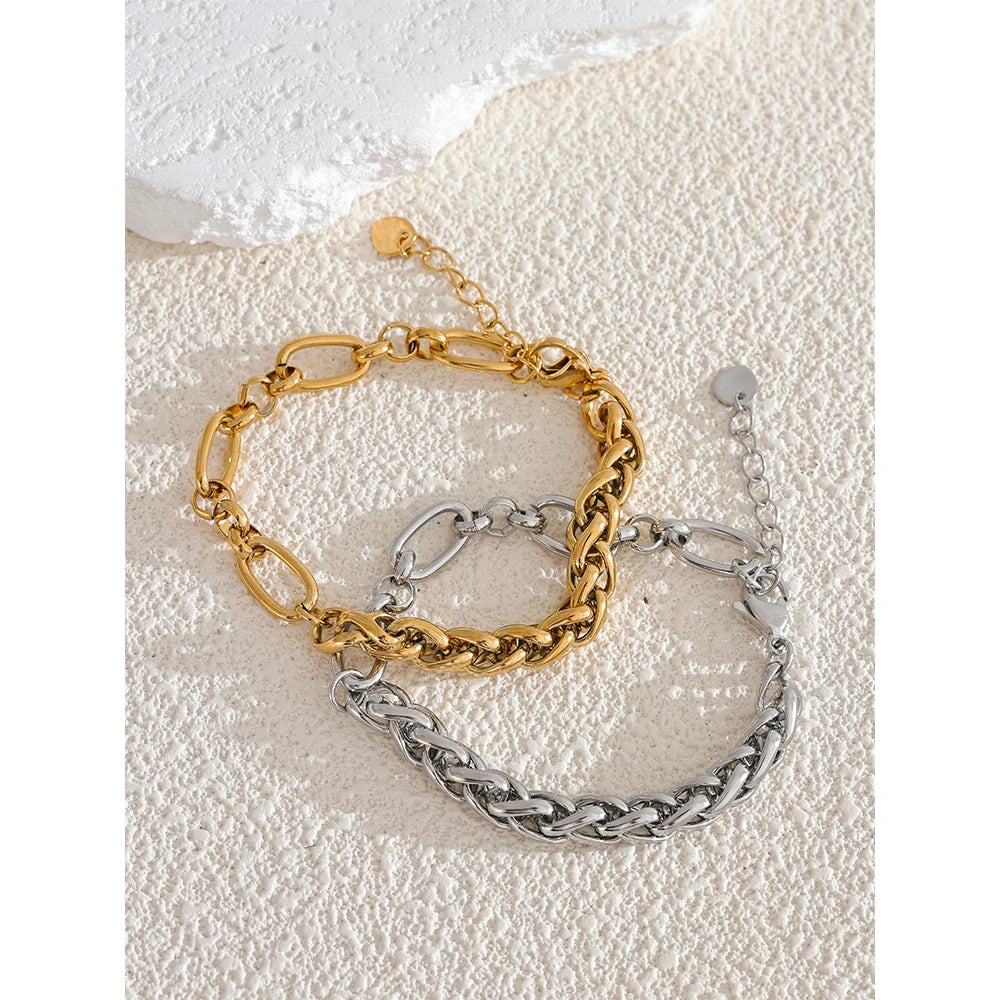 Yhpup moda aço inoxidável metal corrente pulseira pulseira 18k ouro à prova dwaterproof água banhado jóias bijoux femme