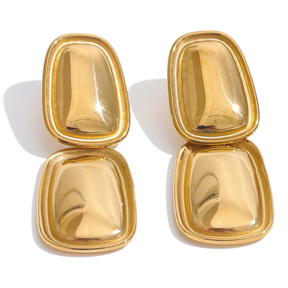 Yhpup moda aço inoxidável quadrado retângulo brincos de metal elegante declaração ouro platinado jóias à prova dwaterproof água