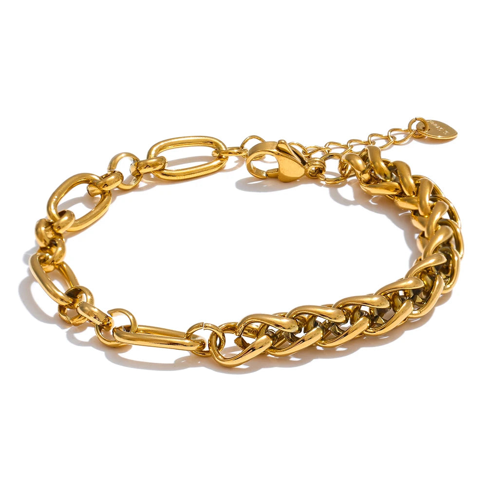 Yhpup moda aço inoxidável metal corrente pulseira pulseira 18k ouro à prova dwaterproof água banhado jóias bijoux femme