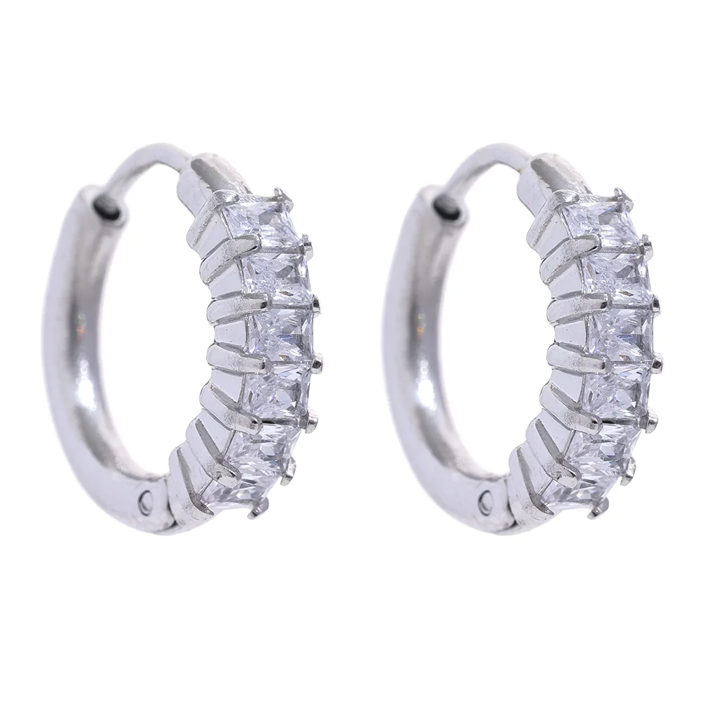 Yhpup colorido branco zircônia cúbica aço inoxidável redondo arco-íris bling brincos de argola para mulheres delicadas jóias de alta qualidade