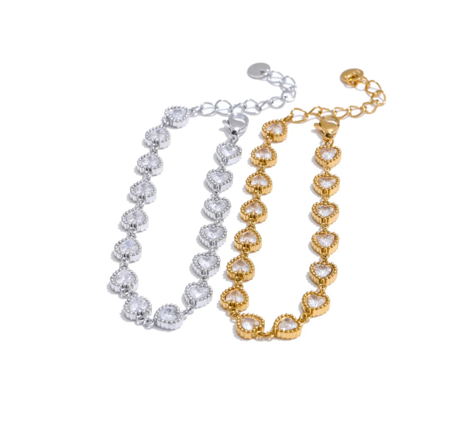 Yhpup coração zircônia cúbica brilhante pulseira à prova d'água pulseira de aço inoxidável tecnologia de fundição de joias presentes de feriado
