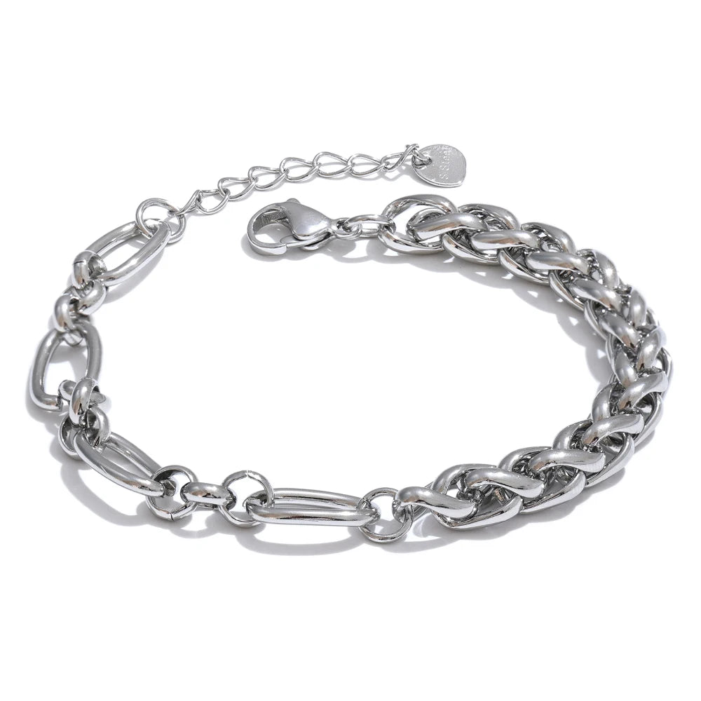 Yhpup moda aço inoxidável metal corrente pulseira pulseira 18k ouro à prova dwaterproof água banhado jóias bijoux femme