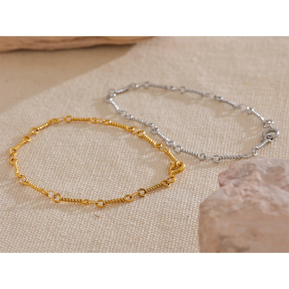 Yhpup aço inoxidável metal chique torcido corrente artesanal verão pulseira 18k pvd banhado à água pulso jóias presente