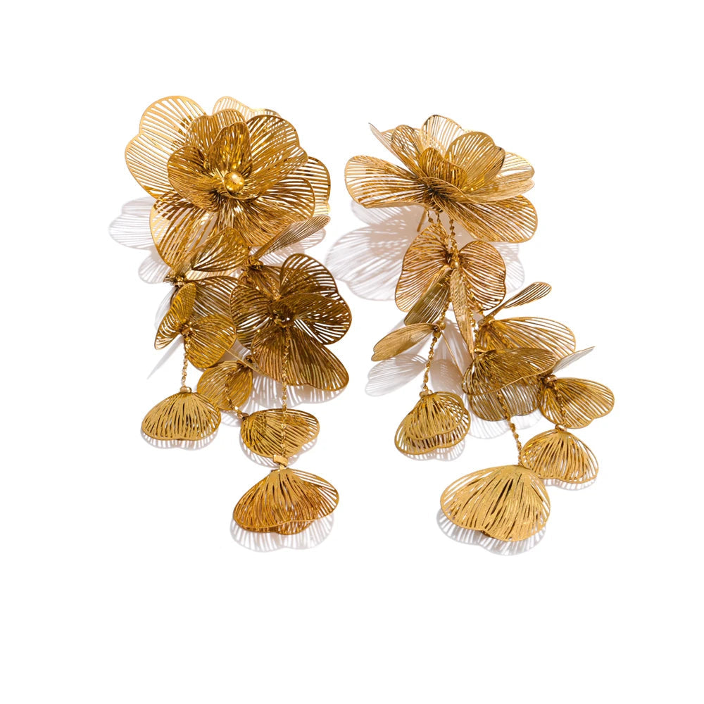 Yhpup aço inoxidável grande flor borla gota balançar brincos exagerados metal moda atraente festa jóias hipoalergênico