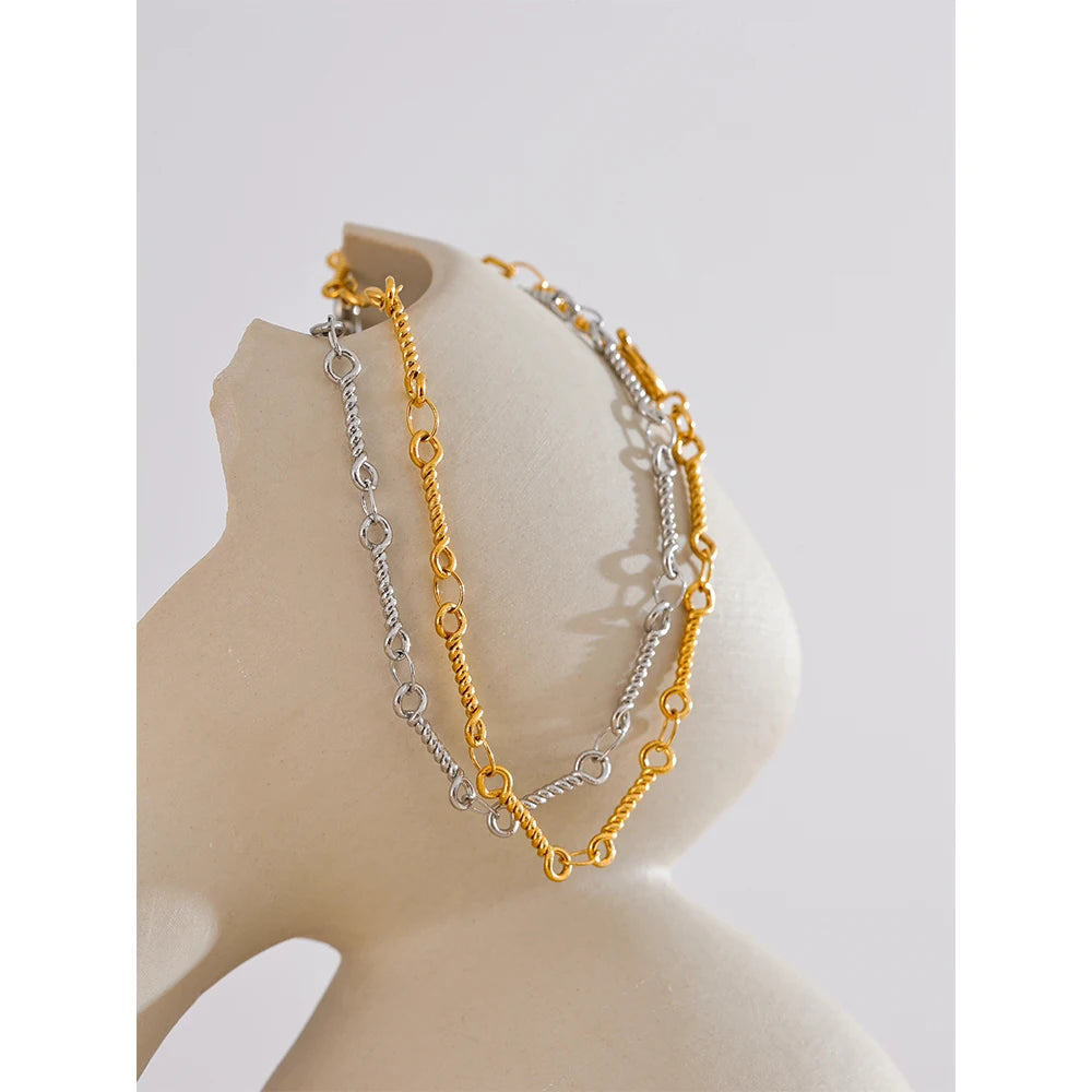 Yhpup aço inoxidável metal chique torcido corrente artesanal verão pulseira 18k pvd banhado à água pulso jóias presente