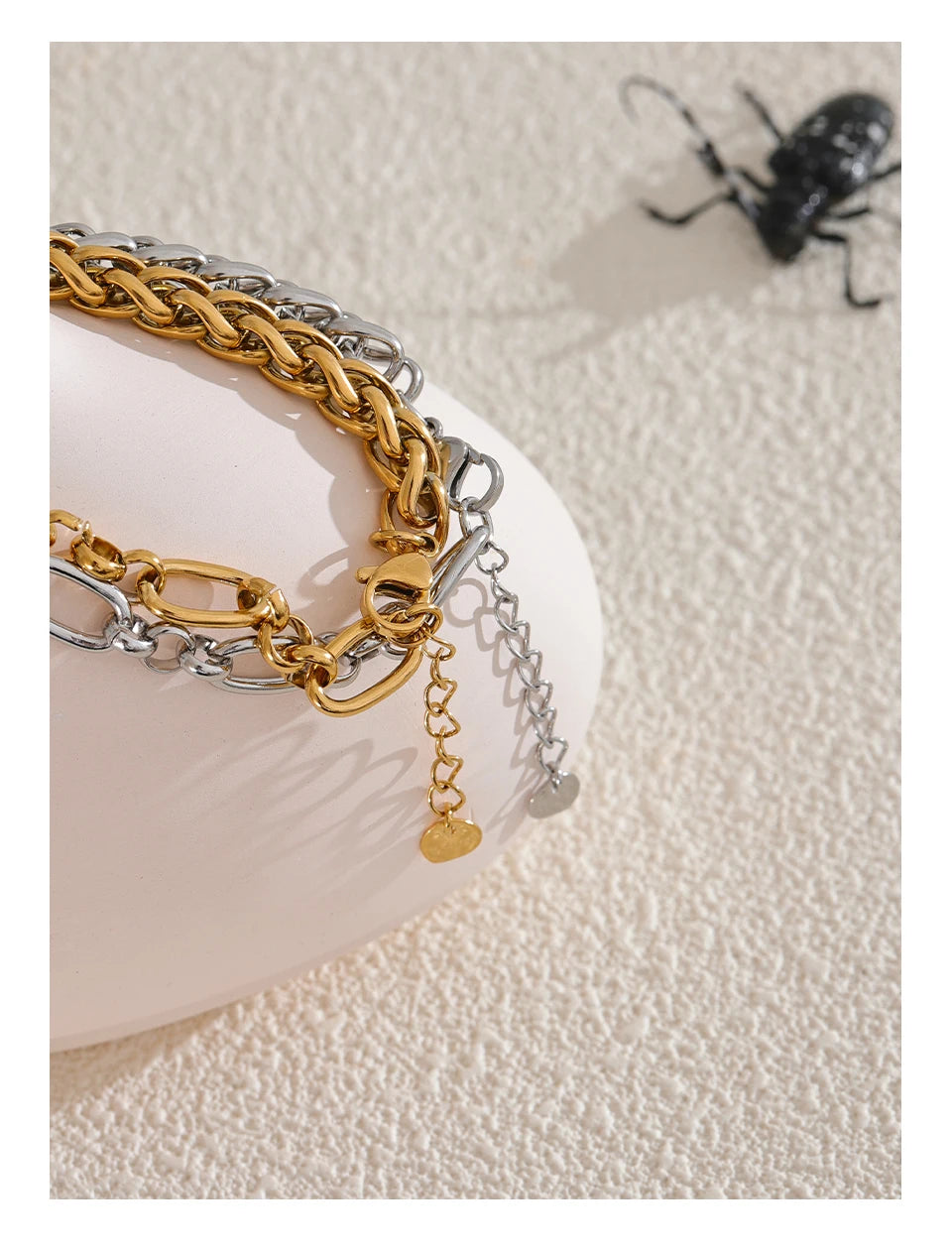 Yhpup moda aço inoxidável metal corrente pulseira pulseira 18k ouro à prova dwaterproof água banhado jóias bijoux femme