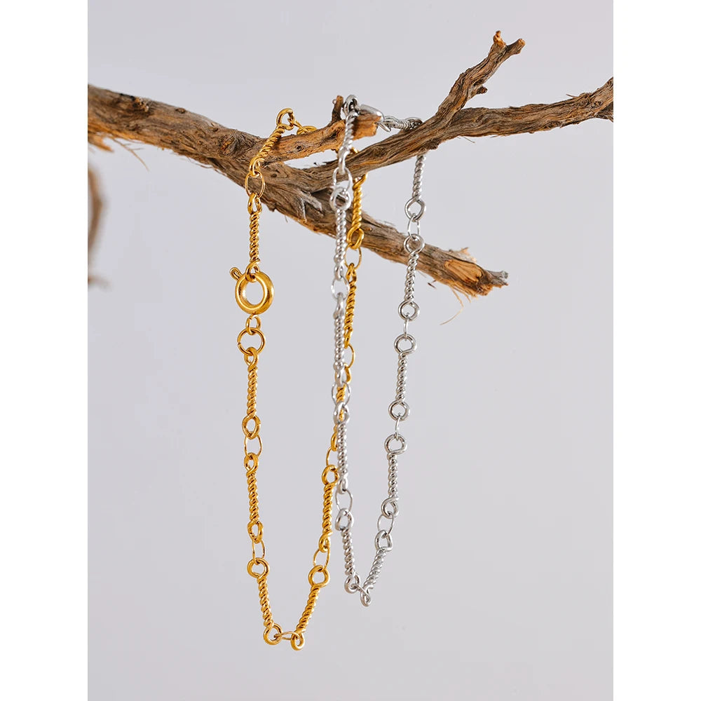 Yhpup aço inoxidável metal chique torcido corrente artesanal verão pulseira 18k pvd banhado à água pulso jóias presente