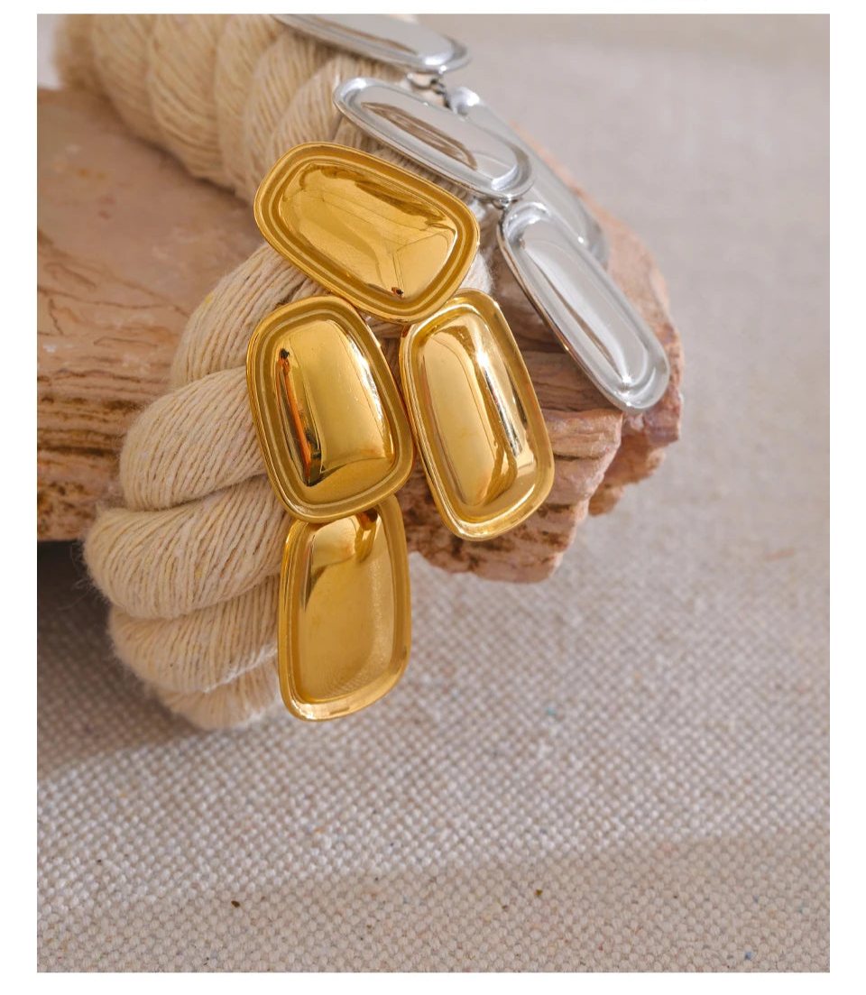 Yhpup moda aço inoxidável quadrado retângulo brincos de metal elegante declaração ouro platinado jóias à prova dwaterproof água