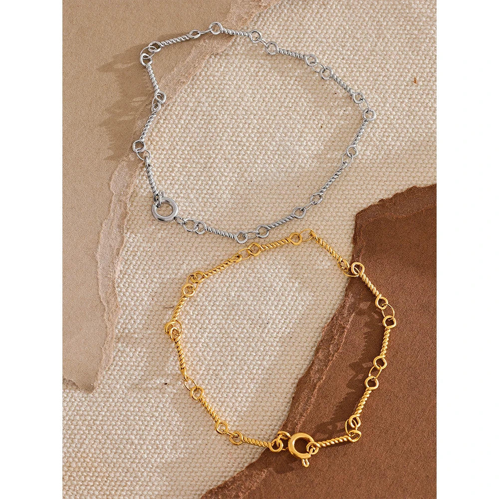 Yhpup aço inoxidável metal chique torcido corrente artesanal verão pulseira 18k pvd banhado à água pulso jóias presente