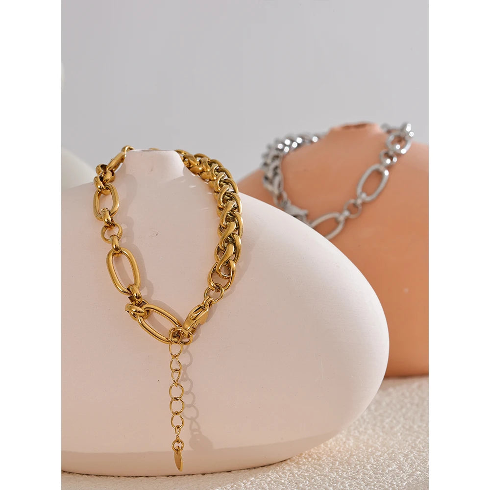 Yhpup moda aço inoxidável metal corrente pulseira pulseira 18k ouro à prova dwaterproof água banhado jóias bijoux femme