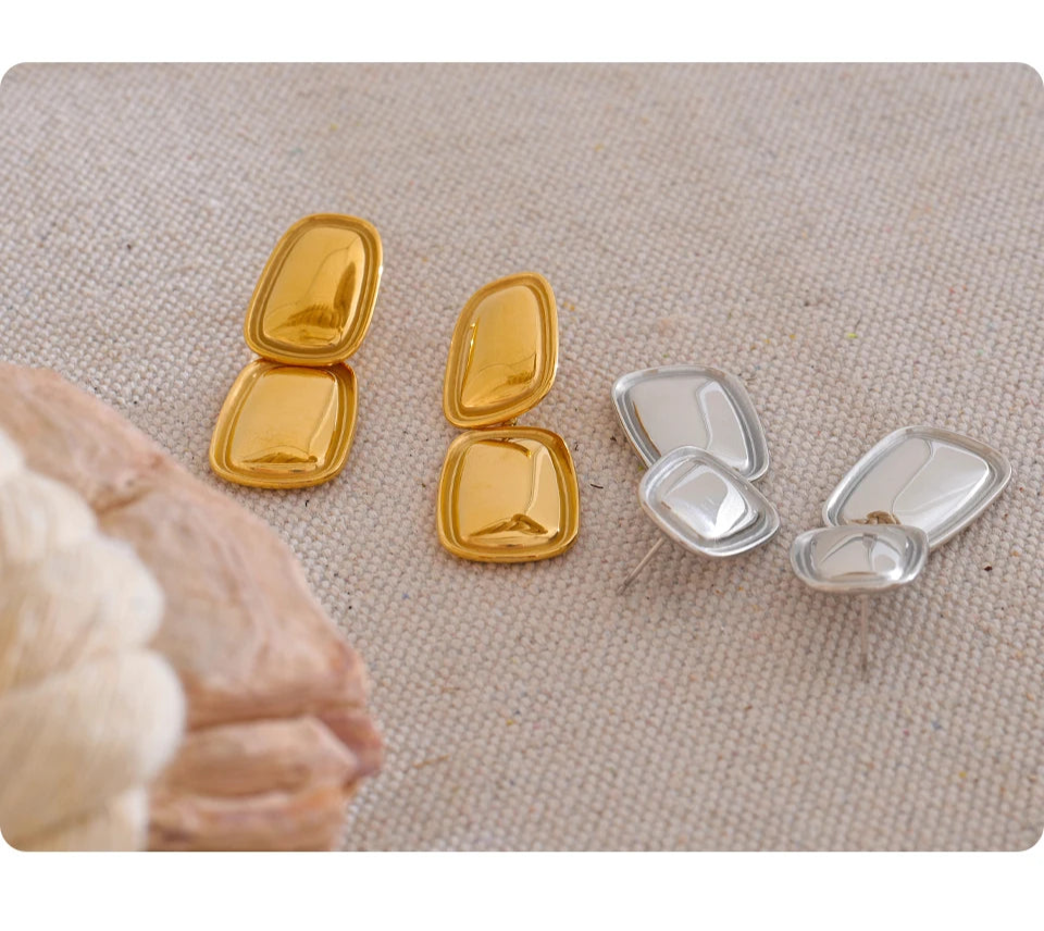 Yhpup moda aço inoxidável quadrado retângulo brincos de metal elegante declaração ouro platinado jóias à prova dwaterproof água