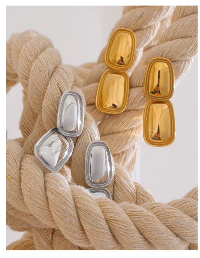 Yhpup moda aço inoxidável quadrado retângulo brincos de metal elegante declaração ouro platinado jóias à prova dwaterproof água