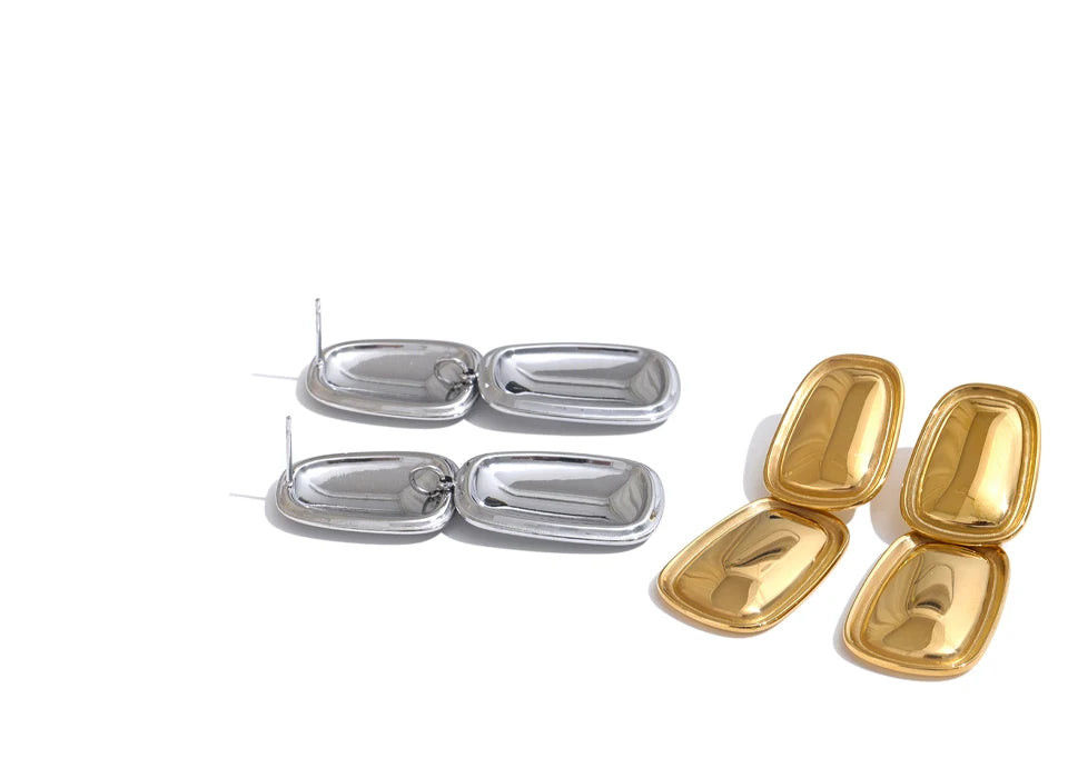 Yhpup moda aço inoxidável quadrado retângulo brincos de metal elegante declaração ouro platinado jóias à prova dwaterproof água