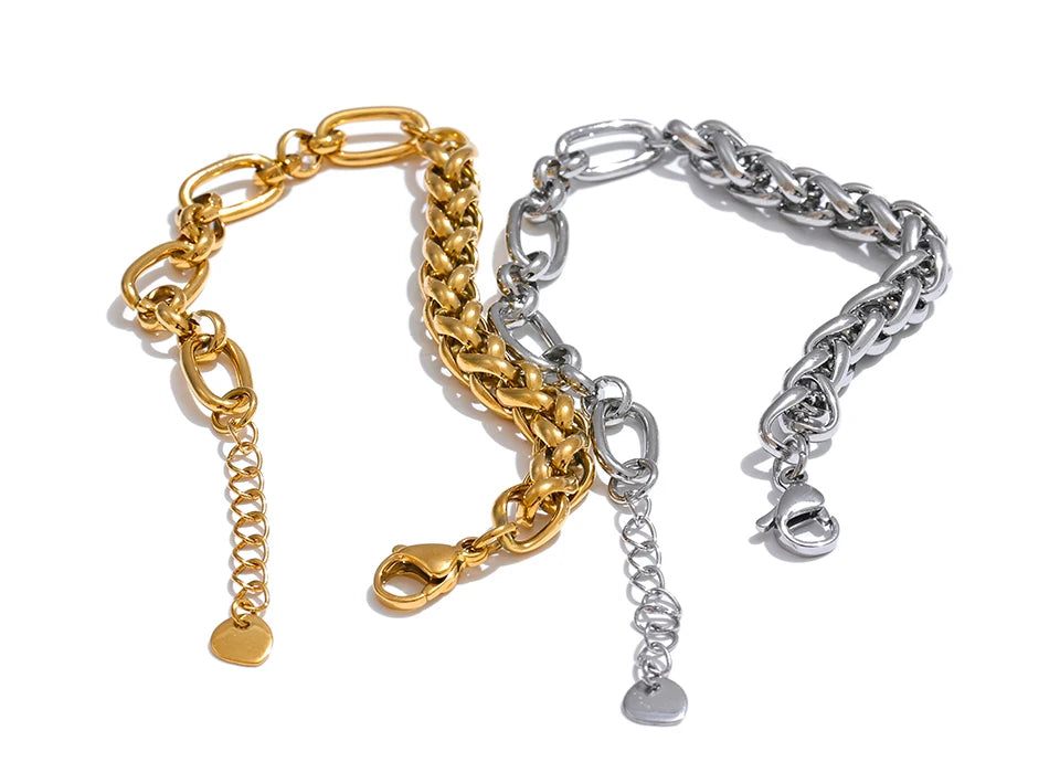 Yhpup moda aço inoxidável metal corrente pulseira pulseira 18k ouro à prova dwaterproof água banhado jóias bijoux femme
