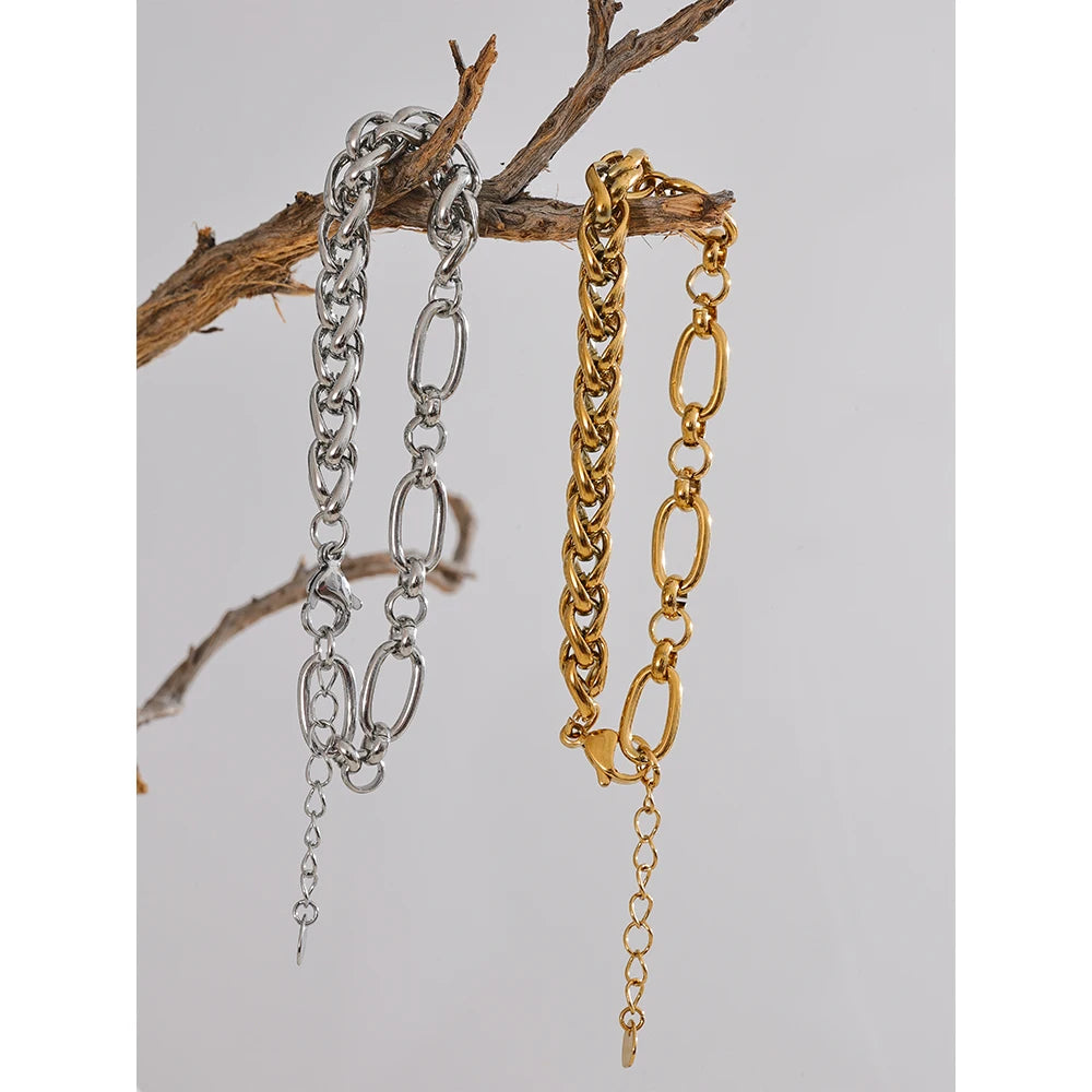 Yhpup moda aço inoxidável metal corrente pulseira pulseira 18k ouro à prova dwaterproof água banhado jóias bijoux femme