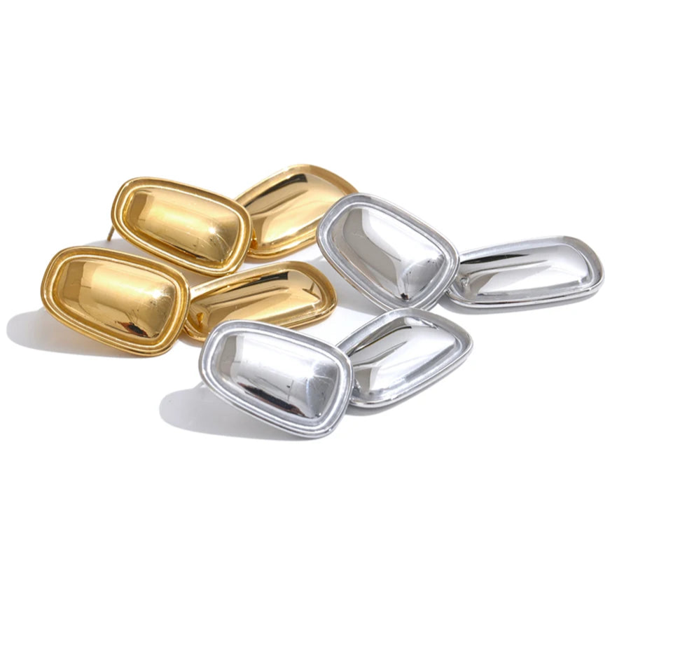Yhpup moda aço inoxidável quadrado retângulo brincos de metal elegante declaração ouro platinado jóias à prova dwaterproof água