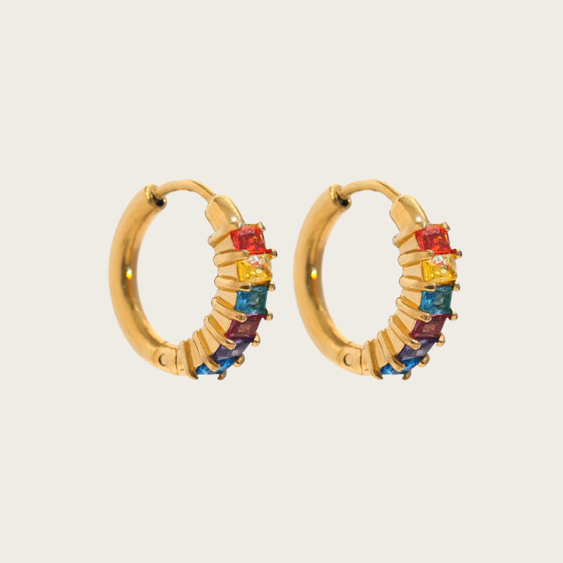 Brincos de Argola Arco-íris com Zircônia Cúbica