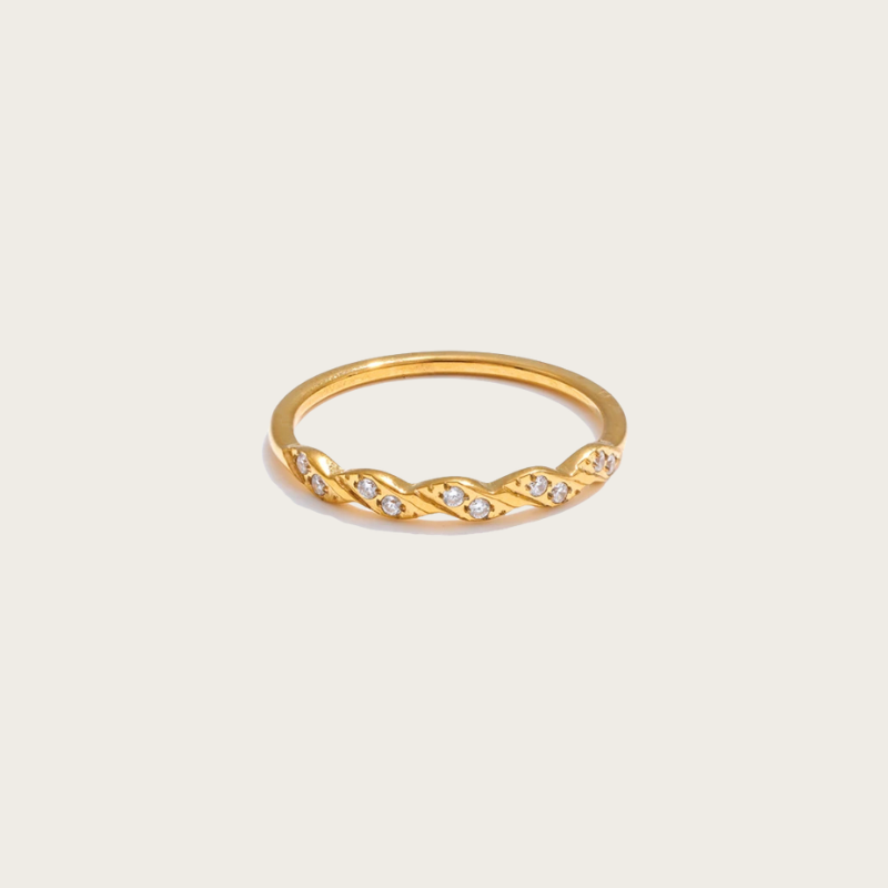 Anel Minimalista de Onda com Zircônia 18K