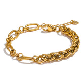 Yhpup moda aço inoxidável metal corrente pulseira pulseira 18k ouro à prova dwaterproof água banhado jóias bijoux femme