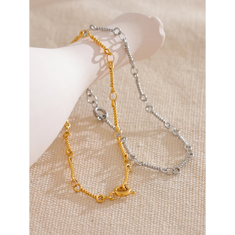 Yhpup aço inoxidável metal chique torcido corrente artesanal verão pulseira 18k pvd banhado à água pulso jóias presente