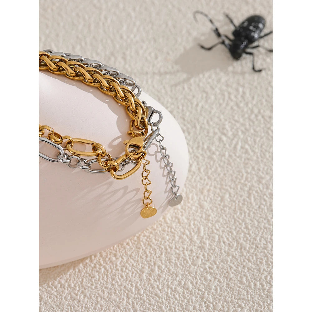 Yhpup moda aço inoxidável metal corrente pulseira pulseira 18k ouro à prova dwaterproof água banhado jóias bijoux femme