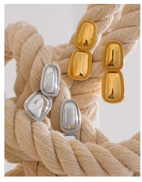 Yhpup moda aço inoxidável quadrado retângulo brincos de metal elegante declaração ouro platinado jóias à prova dwaterproof água