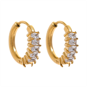 Yhpup colorido branco zircônia cúbica aço inoxidável redondo arco-íris bling brincos de argola para mulheres delicadas jóias de alta qualidade