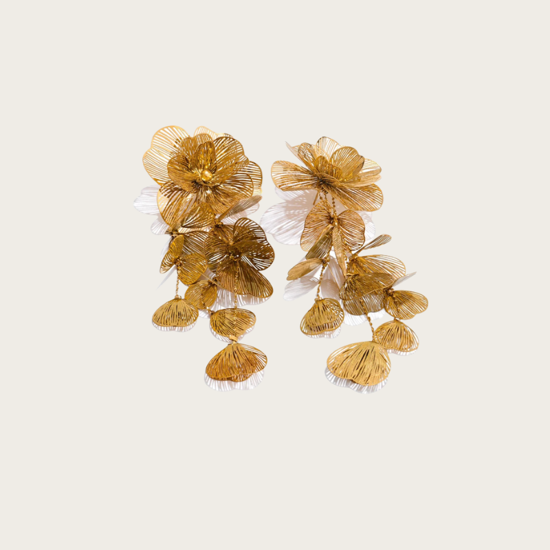Brincos Florais de Aço Inoxidável com Borla